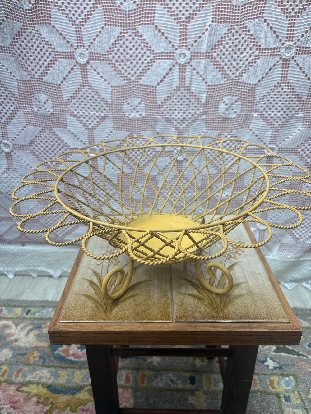 Vintage Mid-Century Yellow Wire Fruit Basket